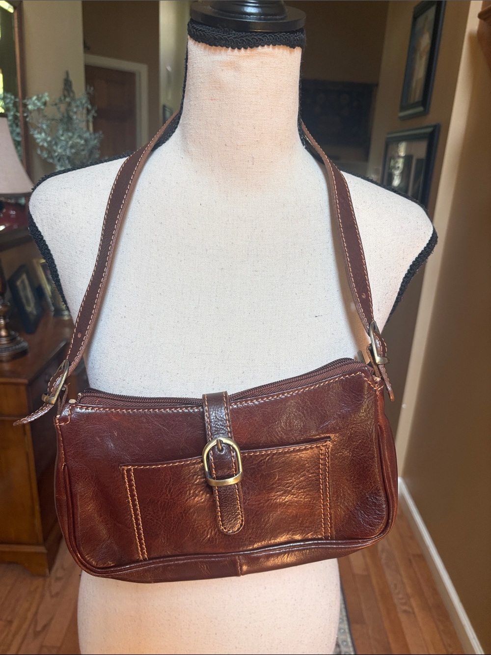 Italian Leather Shoulder Bag in Brown
